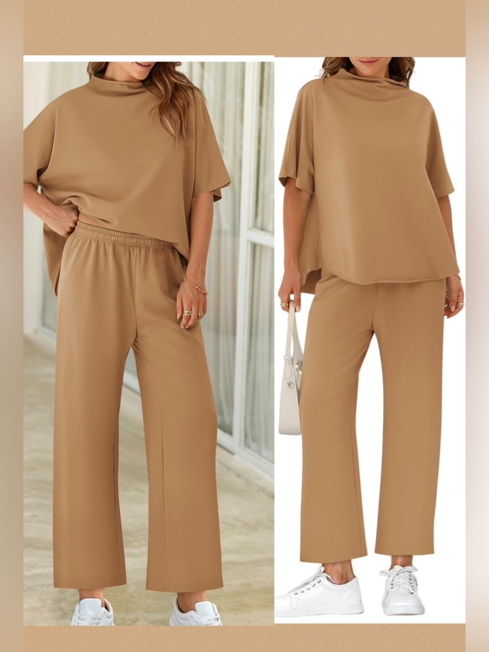 Women's 2 Piece Travel Outfit Pullover Top Wide Leg Pants Lounge Set